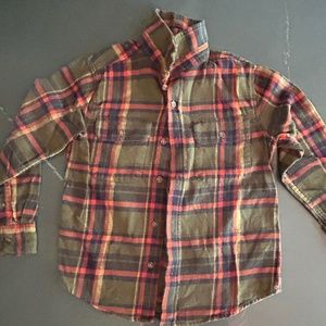 Old Navy Boys Size Medium (8) Flannel Shirt, Dark Green, Orange, Yellow Plaid